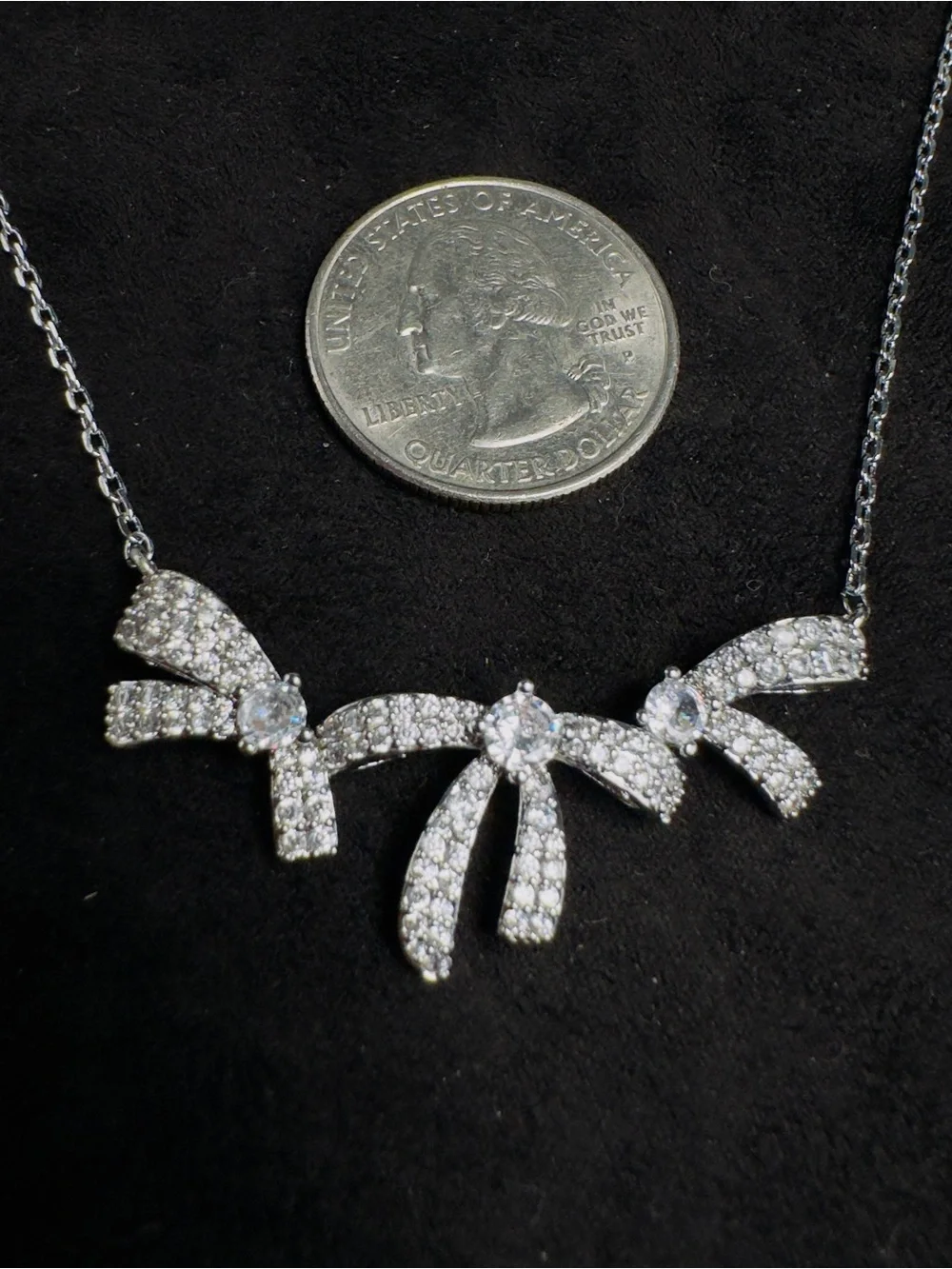 Silver Bow Crystal Pendant Necklace - Women Jewelry